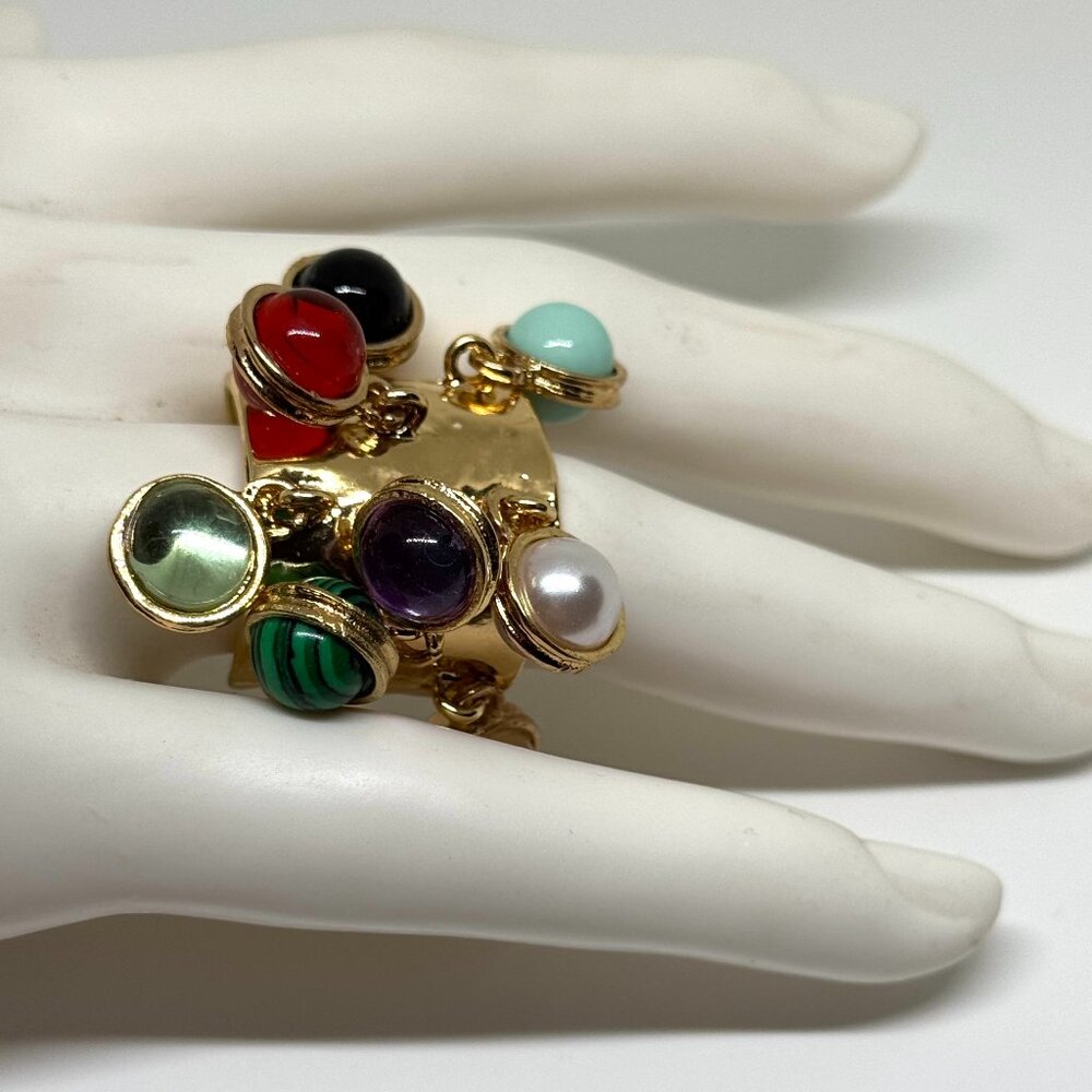 Gold tone gypsy style ring, lots of color, NWOT, adjustable